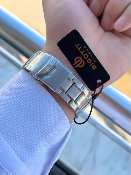 Bigotti Otomatik Ve Kurmalı Kasa Ve Kordon Çelik 5 Atm Su Geçirmez Erkek Kol Saati EBG.10642.X2 - Resim 6