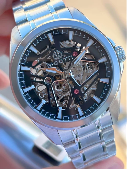 Bigotti Otomatik Ve Kurmalı Kasa Ve Kordon Çelik 5 Atm Su Geçirmez Erkek Kol Saati EBG.10642.X3 - Resim 3