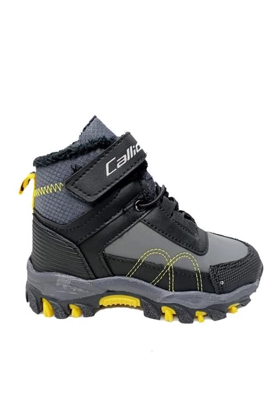 Callion 06P Deri Çocuk Sneakers Bot Füme Siyah Sarı - 3