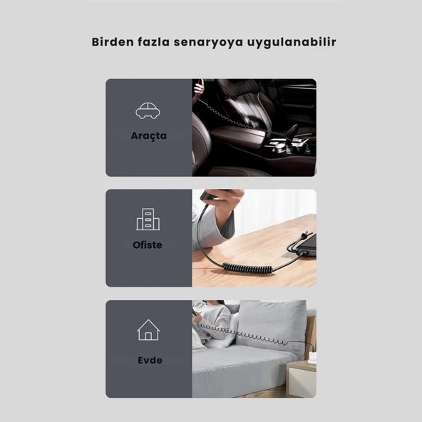 Polham 5A 66W Spiral USB to Type C Şarj ve Data Kablosu,1-1,5 Metre Kısayıp Uzayabilen Elastik Kablo - 5