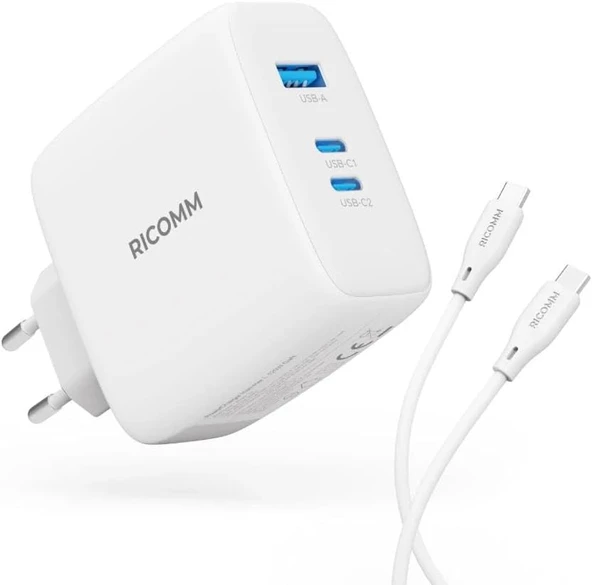 120W GaN 3 Portlu USB-C + USB-A QC3.0 PPS Hızlı Şarj Aleti + Type-C to Type-C 100W Şarj Kablosu