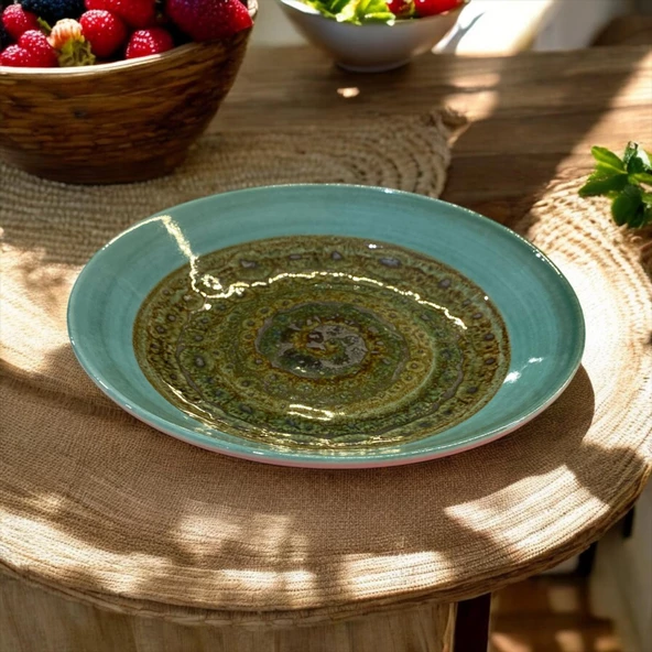 Tektava Master Chef Handmade 6lı Porselen 19 cm Çukur Yemek Tabağı - Yeşil - 3