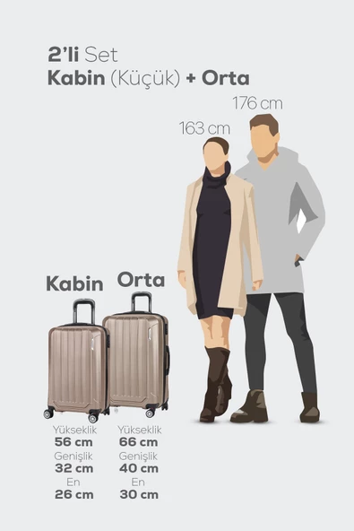 Polo&Sky Spring Model Gold Renk 2'li Valiz Seti Kabin + Orta - 6