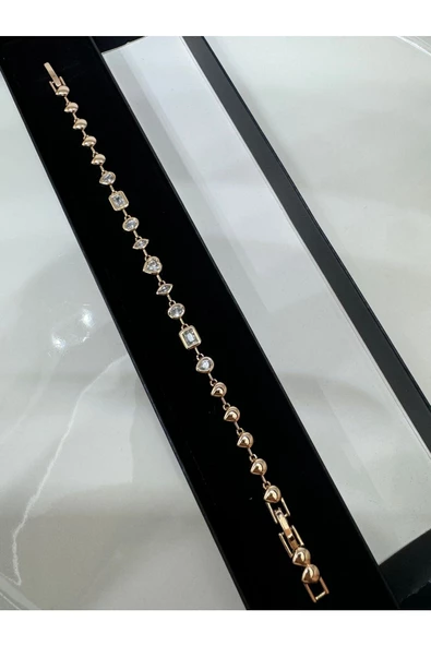 Çelik Rose Gold Zirkon Taşlı Su Yolu Bileklik - 9