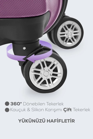 Spring Model Mor Renk 2'li Valiz Seti Kabin + Orta - Resim 4