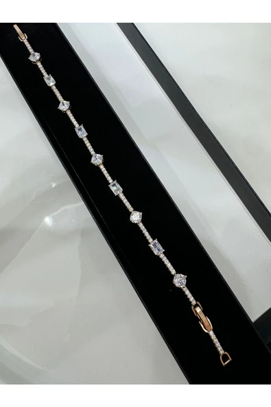 Çelik Rose Gold Zirkon Taşlı Su Yolu Bileklik