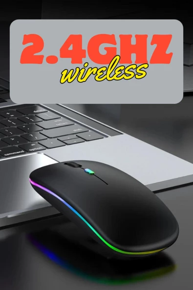 Slim Usb 2.4ghz Siyah Ledli 800/1200/1600dpi Şarjlı Kablosuz Mouse Rgb Led Işıklı + Mouse Pad