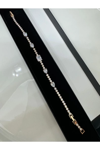 Çelik Rose Gold Zirkon Taşlı Su Yolu Bileklik - 3