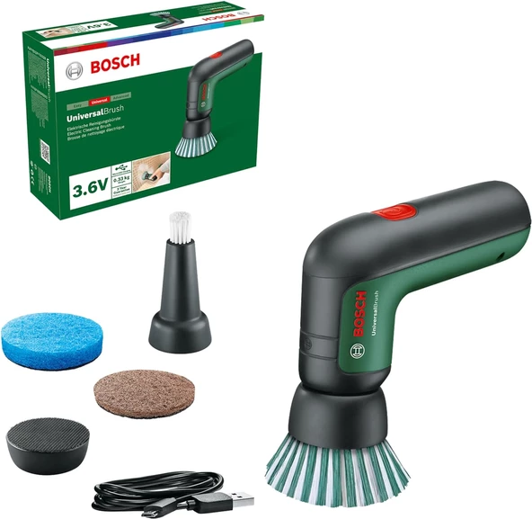 Home And Garden Akülü Elektrikli Temizleme Fırçası Universalbrush (3.6 Ah Dahili Akü, 1 Mikro Usb Şarj Cihazı ve 4 Temizleme Aparatı Dahildir, Karton Pakette)