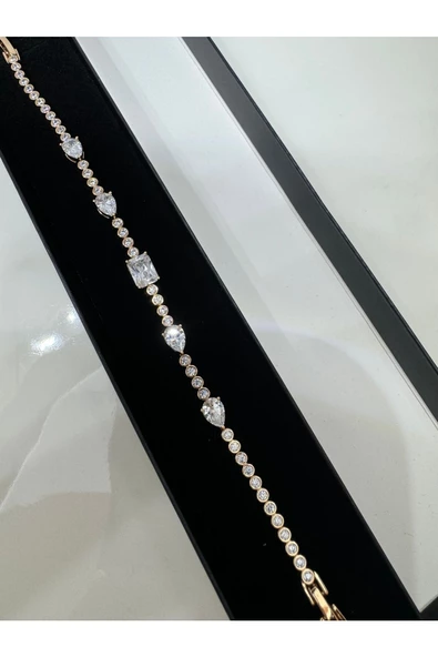 Çelik Rose Gold Zirkon Taşlı Su Yolu Bileklik - 4