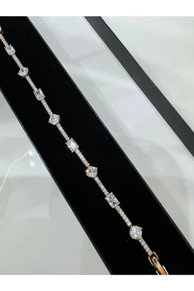Çelik Rose Gold Zirkon Taşlı Su Yolu Bileklik - 2