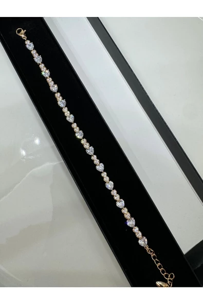 Çelik Rose Gold Zirkon Taşlı Su Yolu Bileklik - 7