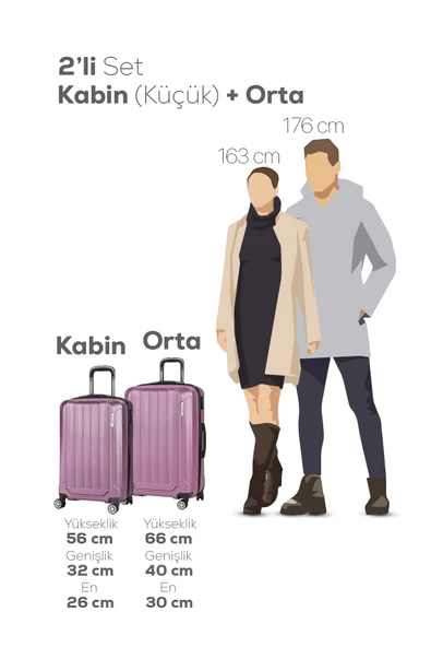 Spring Model Gül Kurusu Renk 2'li Valiz Seti Kabin + Orta - 4