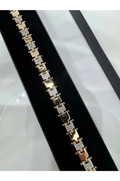 Çelik Rose Gold Zirkon Taşlı Su Yolu Bileklik - 6