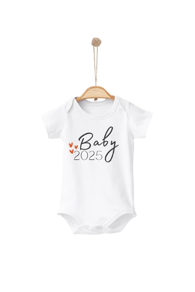 Unisex Yenidoğan Bebek Badisi Baby 2025 Baskılı Yeni Doğum Haberi İçin Hediyelik %100Pamuklu Çıtçıt - Resim 2