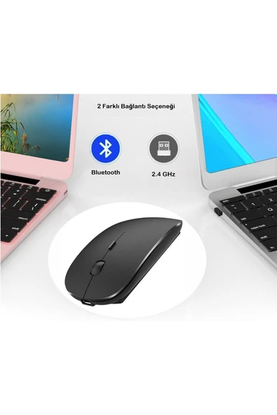 Bluetooth Şarjlı 2.4Ghz Mouse Tablet Telefon Pc Uyumlu- Sessiz Tıklama