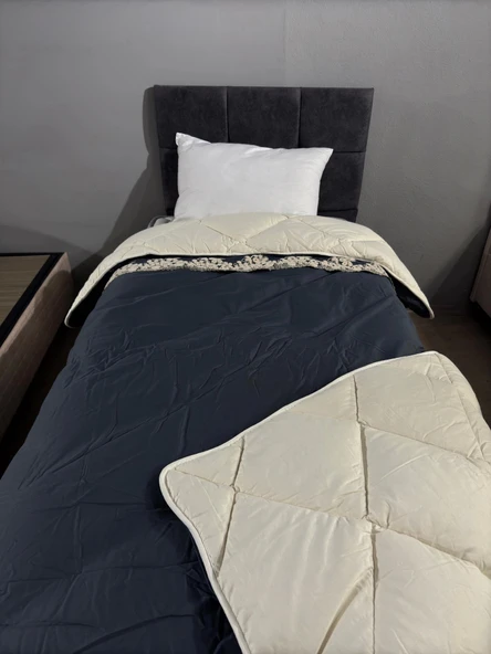 Clasy Saten %100 Pamuk Saten Tek kişilik Yorgan Osela V4 İndigo Gri - 3
