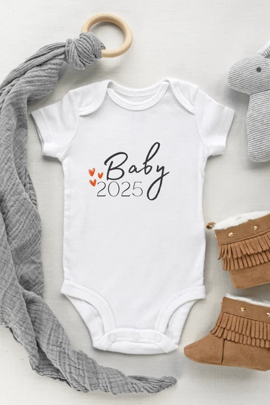 Unisex Yenidoğan Bebek Badisi Baby 2025 Baskılı Yeni Doğum Haberi İçin Hediyelik %100Pamuklu Çıtçıt