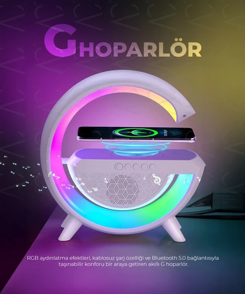 RGB Ledli ve Kablosuz Telefon ŞarjlI Bluetooth G Hoparlör - Resim 3