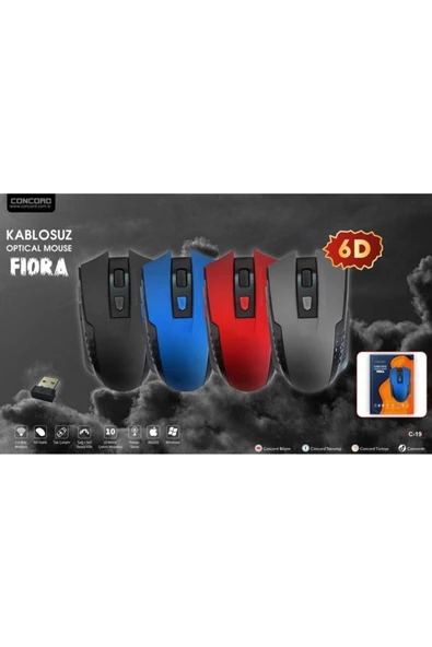 Fıora 6 Tuşlu 1600 Dpı Kablosuz Fare Optik Mouse