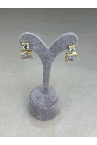 Zirkon Taşlı Çift Kareli Küpe - 4