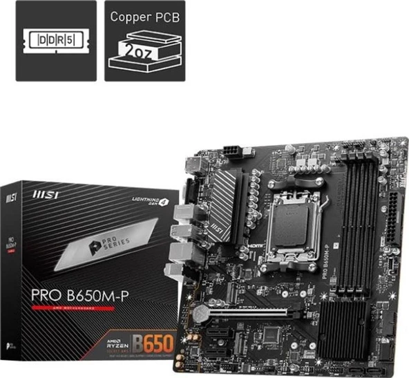 MSI MB PRO B650M-P AM5 DDR5 6000MHZ(OC) HDMI DP VGA 2X M.2 USB3.2 2.5G LAN MATX - 10