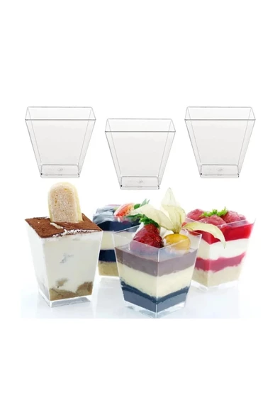 Prizma Sunum Kasesi  Magnolya Dondurma Puding Tatlı Meze Salata Cup Kabı Sert Plastik Mika Sunumluk - 5