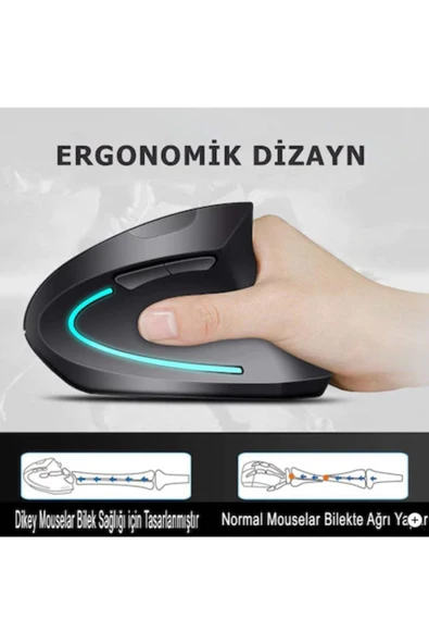 Dikey Ergonomik Kablosuz Mouse Fare Wireless 2000 Dpı 6 Siyah