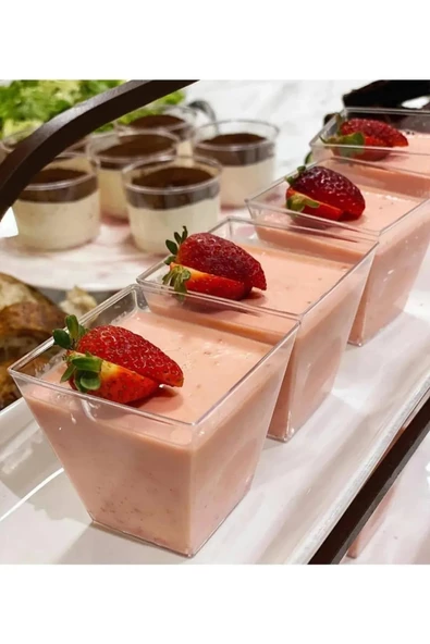 Prizma Sunum Kasesi Magnolya Dondurma Puding Tatlı Meze Salata Cup Kabı Sert Plastik Mika Sunumluk - 3