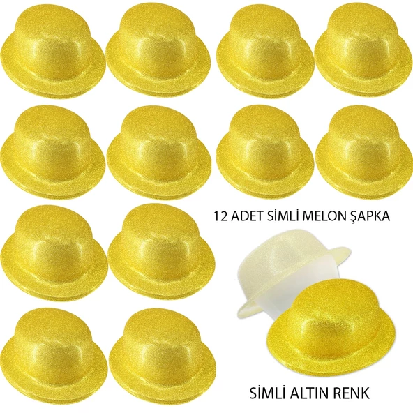 Altın Renk Simli Melon Yuvarlak Parti Şapkası 12 Adet (4401)