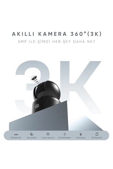 Şımart Akıllı 360 Kamera Wi-fi, 1620p 3k Ultra Görüntü Kalitesi, Gece Görüş, Ses Gönderme Ve Alma - 2