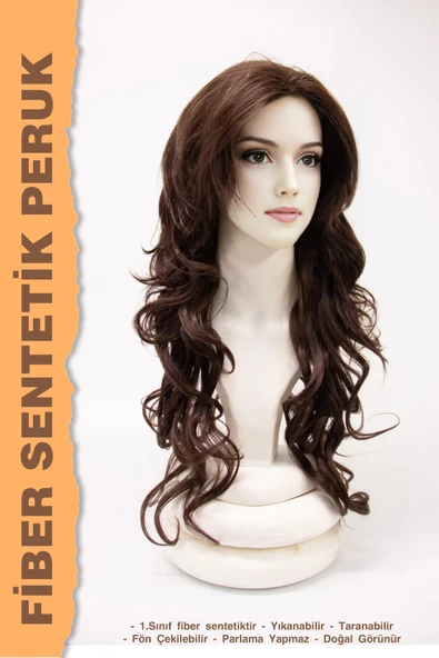 UZUN KATLI DALGALI FİBER SENTETİK PERUK - Resim 4