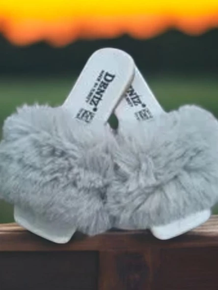 peluş terlik gri 37 numara - 2