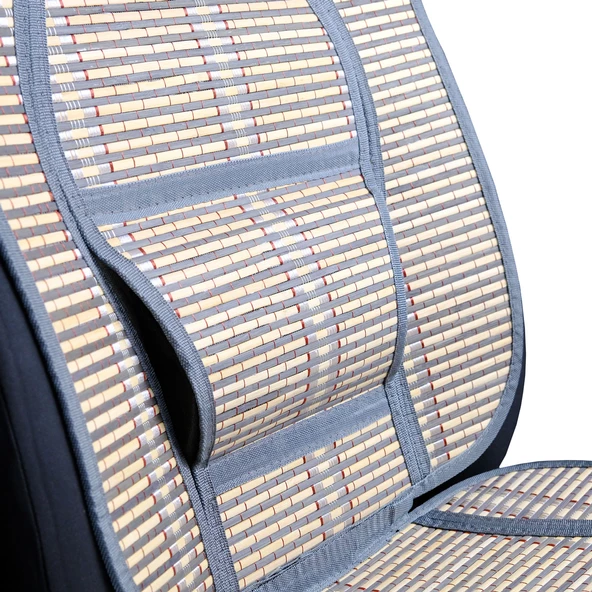 Oto Hasır Bambu Minder Ön Gri İkili Takım Bel Destekli Terletmez WF-1066 - 4