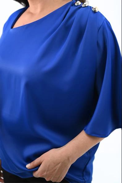 Kadın Büyük Beden Metal Düğme Detaylı Bluz 1862-25 - 7