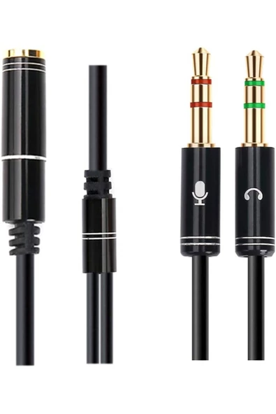 To 2x Aux Kablo 3.5mm Jack Çevirici Mikrofon ve Kulaklk Çoklayıcı Dönüştürücü Aux Stereo Adaptör