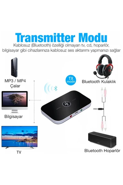 Kablosuz Bluetooth 5.0 Ses Alıcı Verici Receiver Transmitter Adaptör Siyah