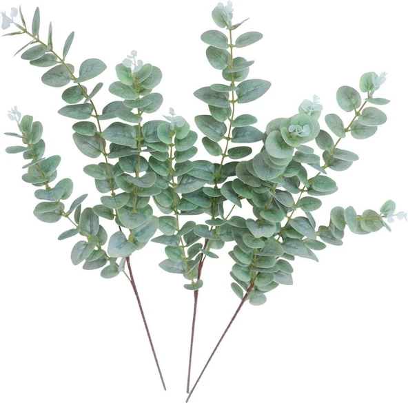 Nettenevime Yapay Çiçek Yeşil Okaliptus 90cm 5Dallı Uzun Dal Eucalyptus - Resim 2
