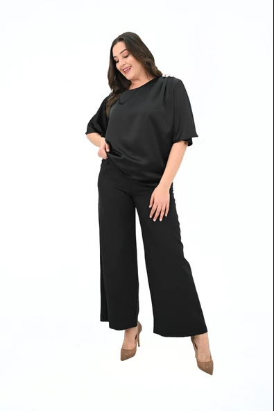 Kadın Büyük Beden Metal Düğme Detaylı Bluz 1862-25 - 9