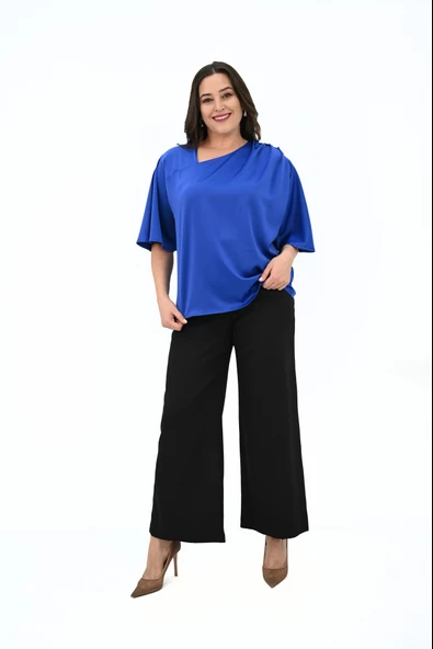 Kadın Büyük Beden Metal Düğme Detaylı Bluz 1862-25 - 3