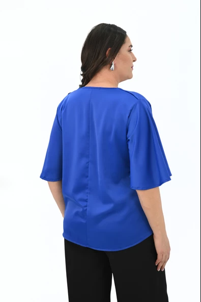 Kadın Büyük Beden Metal Düğme Detaylı Bluz 1862-25 - 6