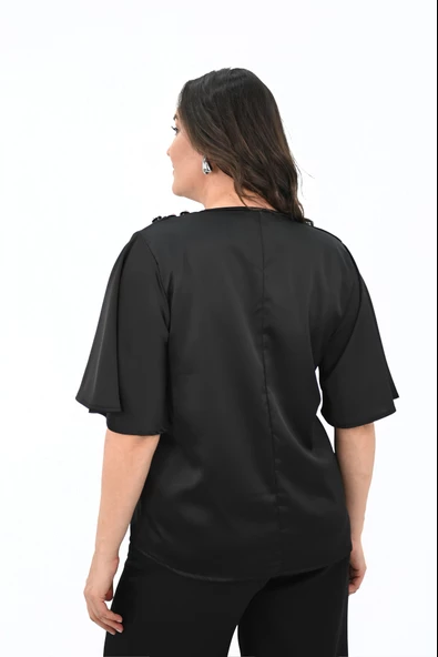 Kadın Büyük Beden Metal Düğme Detaylı Bluz 1862-25 - 12