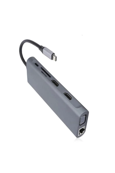 In 1 Type-c To 2hdmı Giriş Usb Hub Port Adaptör Hdmı 4x Usb Lan Vga Sd Card Çevirici Çoklayıcı