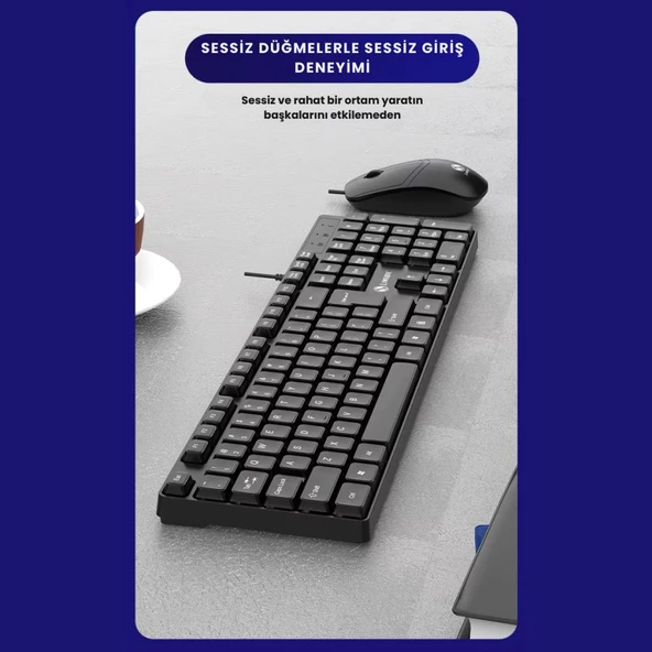 Coofbe Sessiz Yumuşak Tuşlu Ofis Bilgisayar Laptop Kablolu Klavye Ve Mouse Seti 104 Tuşlu Q Klavye - 2