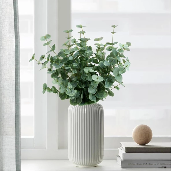 Nettenevime Yapay Çiçek Yeşil Okaliptus 90cm 5Dallı Uzun Dal Eucalyptus - Resim 3