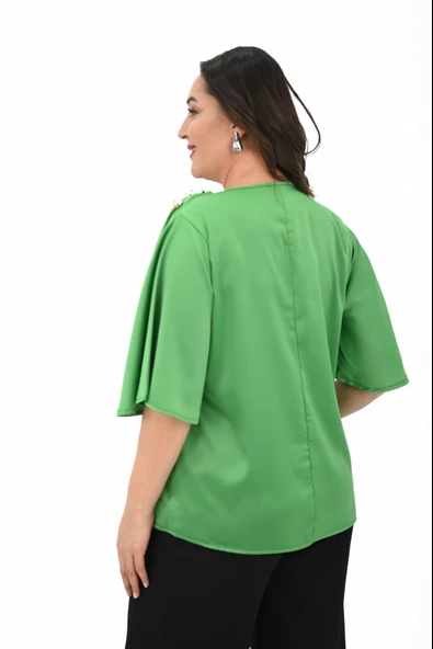 Kadın Büyük Beden Metal Düğme Detaylı Bluz 1862-25 - 12