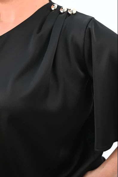 Kadın Büyük Beden Metal Düğme Detaylı Bluz 1862-25 - 7