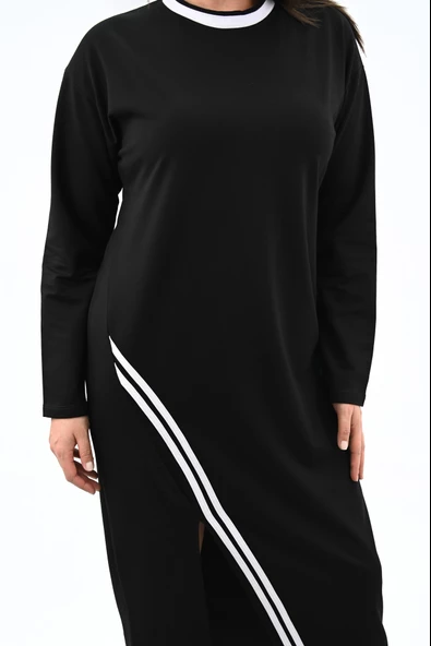 Kadın Büyük Beden Çift Şerit Detaylı Uzun Elbise 5279-25 - 7