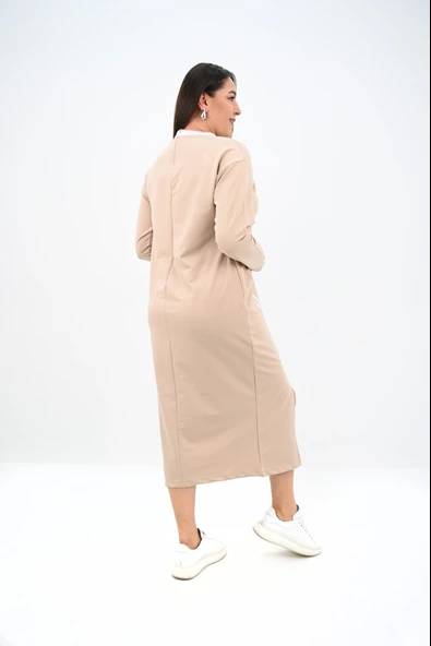 Kadın Büyük Beden Çift Şerit Detaylı Uzun Elbise 5279-25 - 12