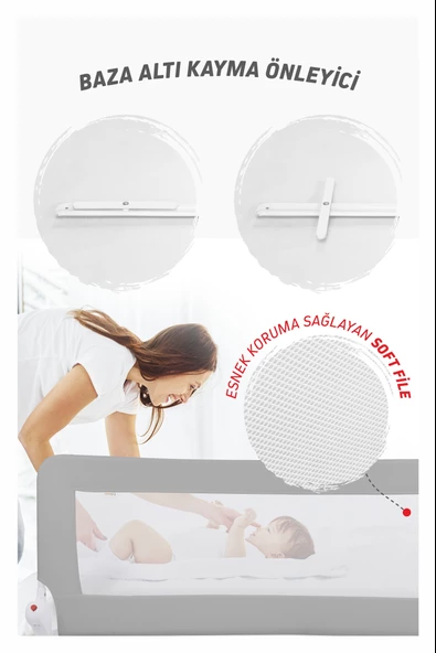 Umaybebek Umay 150x65 Cm Yatak Bariyeri, Yatak Korkuluğu - Açık Gri - 5